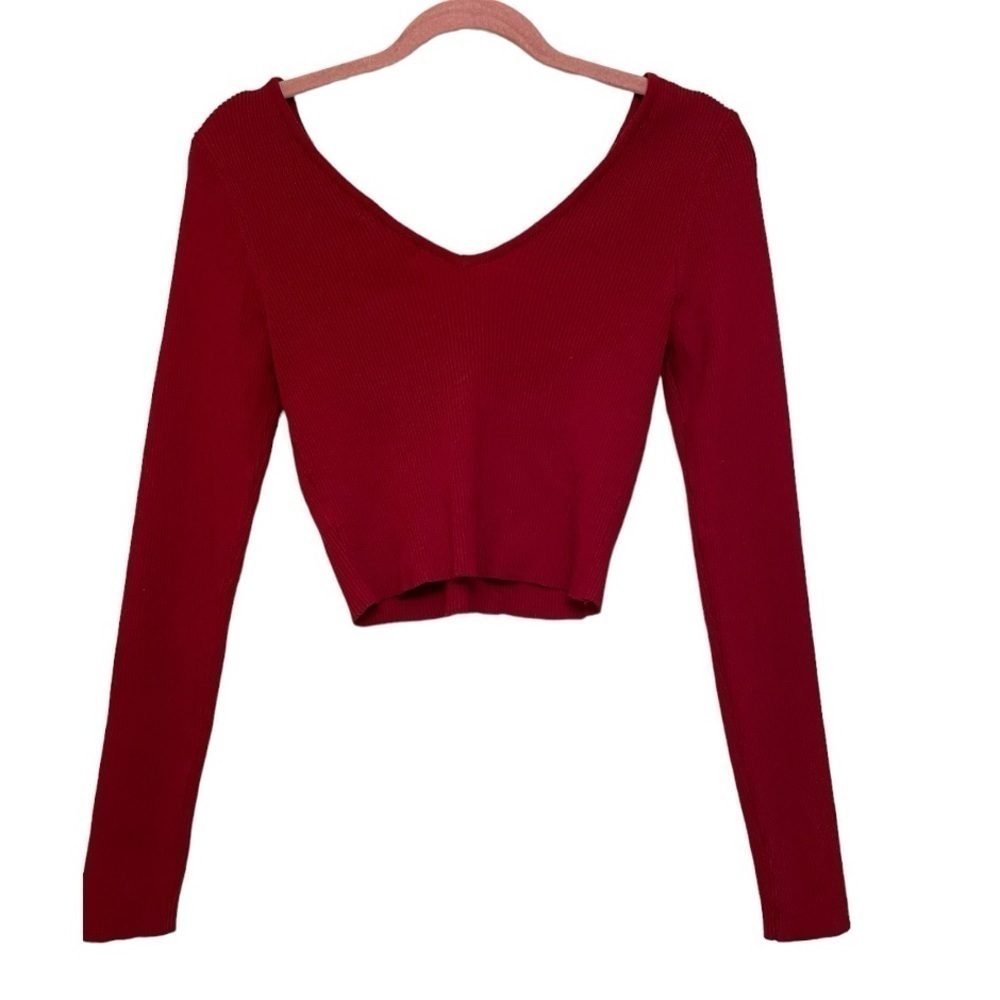 Forever21 Ribbed Cropped Red Sweater Size Large - Picture 3 of 5